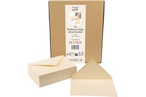 ‎PRESENT FILL PresentFill® 50 x Briefumschläge Chamois Beige Creme C6-162 x 114 mm ohne Fenster I 100% Recycling Kraftpapier I 120 g/m² stark I Blauer Engel zertifiziert I Made in Germany