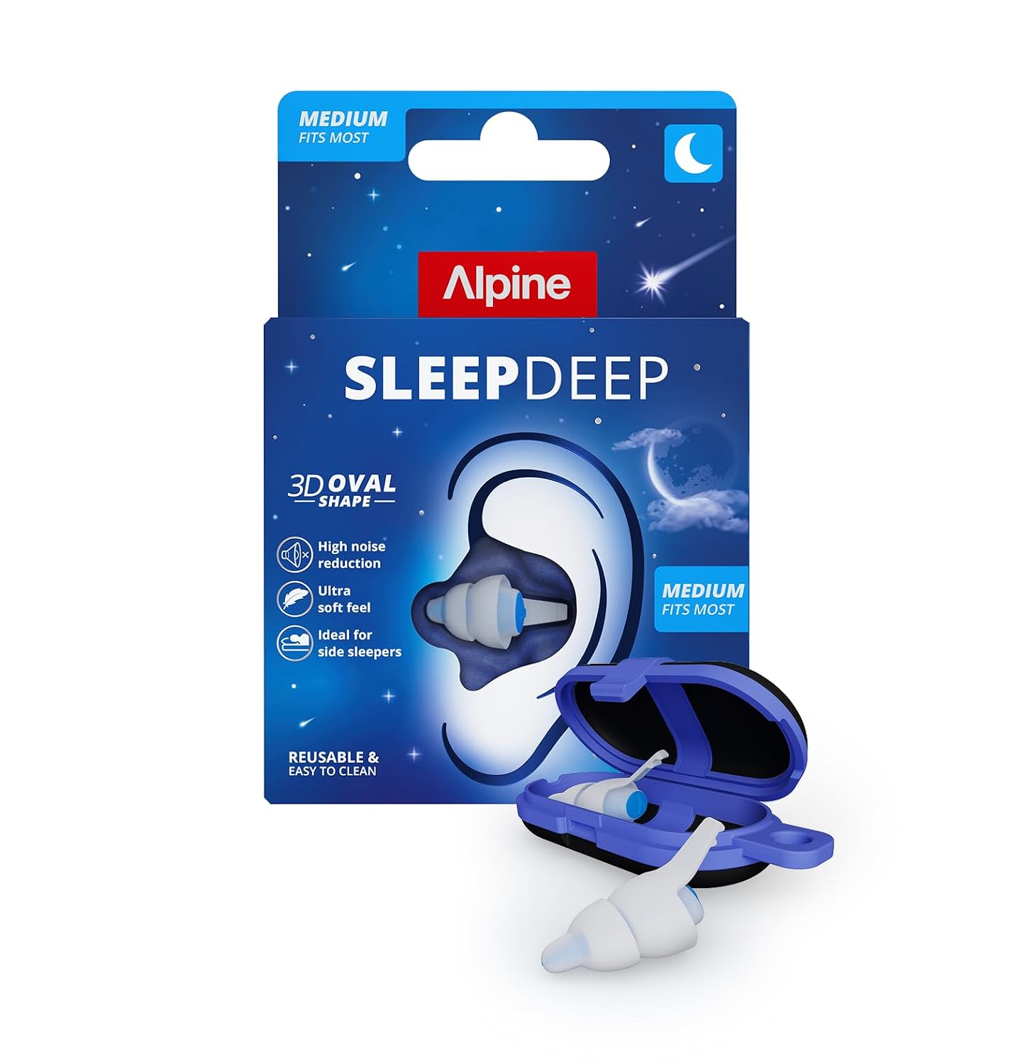 Alpine SleepDeep oordopjes om te slapen, nieuwe ovale vorm, geïntegreerde ruisonderdrukkingsgel, comfort en maximale demping met zachte filters (maat M)