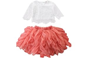 Verve Jelly Ropa para niña pequeña, blusa corta de encaje de manga larga + falda tutú de tul de Color sólido, vestido de fiesta de princesa, conjunto de 2 uds.