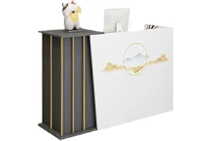 TAIFUAN Bancone Cassa per Negozio, Banco Reception con Cassetti, Bancone Reception Centro Estetico, Scrivania Salvaspazio 4 Spazio di Archiviazione, Banco(Size:140x40x90cm,Color:Colore stampato bianco sporco)