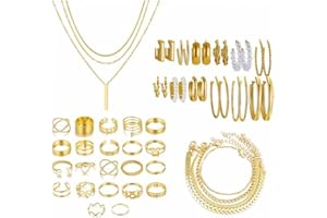 XFSRG Boho Ensemble Bijoux Bracelet Couches Collier oucles d'oreilles Ensemble Bijoux Acier Inoxydable Femme Élégant et Tendance pour Femmes Filles Cadeau