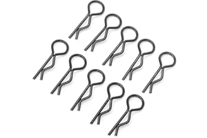 Dilwe 10 Pièces Clips de Carrosserie RC, 8,3 Mm R Clips Clip de Coque de Voiture RC Clip de Carrosserie en Métal en Forme de R Broches pour 1/5 1/6 1/8 1/10 Voiture RC(Noir)