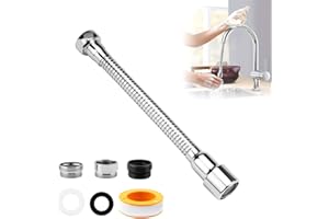 VFFNFF 1 Pieza Extensión de Grifo, Inoxidable Alargador Grifo, Cocina Boquilla Grifo Universal Girar, Conector de Grifo con Adaptadores de Grifo para Mayoría de Grifos de Cocina y Baño, Inodoro(20CM)