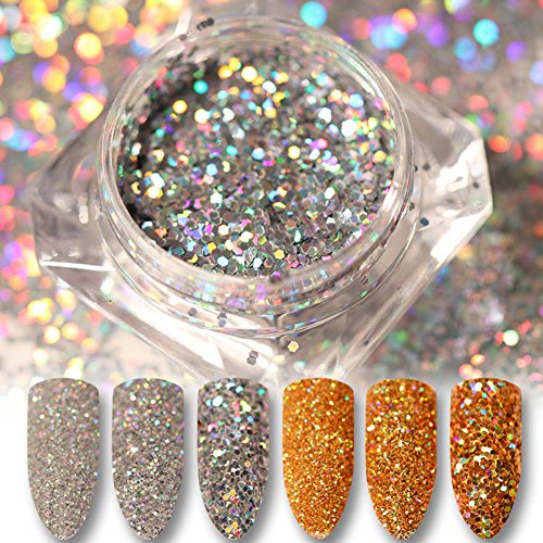 Blue Vessel 1 box Holografische Laser Nailart Pailletten Glitter Pulver Tipps Silber (0.2mm) - 2
