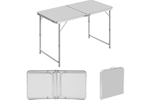 WOLTU Tavolo da Campeggio Pieghevole Portatile con Maniglia per Picnic Giardino Altezza Regolabile in Alluminio MDF 120x60x55/70cm