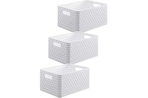 Rotho Country 3er-Set Aufbewahrungsbox 18l in Rattan-Optik, Kunststoff (PP) BPA-frei, weiss, 3 x A4/18l (36.8 x 27.8 x 19.1 cm)