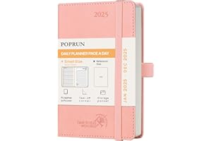 POPRUN Agenda 2025 Giornaliera Piccola, 16 x 10,5 cm, Copertina Morbida, Daily Planner 2025 Tascabile con Portapenne Autoadesivo e Nastro Segnalibro, Carta Spessa da 70 GSM EU, Rosa