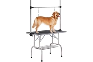 PawHut Hundepflegetisch Höhenverstellbar Tierpflegetisch Klappbar Hunde Pflegetisch Hundefriseur Tisch Schertisch Trimmtisch mit Unterkorb für Hunde Katzen bis zu 100 kg Schwarz