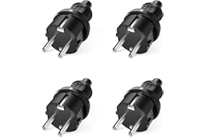 TANXIS 4 Stück Schuko Stecker, 2 Pin Netzstecker 250 V (16 A), Schutzkontaktstecker Verwendbar für 6-16 mm Kabel, Schwarz
