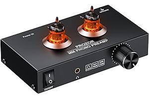 PROZOR Preamplificador Phono con Tubos de Vacío - Preamplificador para Tocadiscos MM, Control de Volumen, Salida RCA Dorada y 3.5mm, Sonido Hi-Fi Cálido, Diseño Compacto Retro, Fuente Certificada 12V