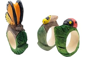 your castle Serviettenringe|Handgeschnitzt|Tierdesign - Marienkäfer, Biene, Schmetterling|3er-Set|aus Holz|Handbemalt|Vielseitig einsetzbar|mit Standfestem Boden|6-9x6x2 cm