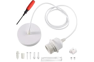 BOUGPENG Lámpara colgante E27 con anillo de tornillo, color blanco, cable 150 cm E27, portalámparas de metal, soporte cocina, salón, restaurante (blanco)