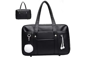 PINEESEATILE Japanese School Bag, Large Capacity PU Leather Japanese Bag with Multi-pocket, School Handbag with Headphone Cable Hole, Zipper Shoulder Bag for School Student Uniform Laptop,Japanese Bag