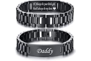 VNOX Engraved Daddy Gifts Mens Bracelets : Custom Masculine Link Bracelet Black Stainless Steel Personalised DAD Link Chain Bracelet Birthday Christmas Father Day Jewelry Gift for Men DAD Father