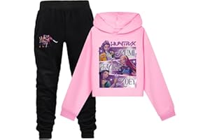 GENERISCH Korean Idol Style Outfit Set Kinder Hoodie und Hosen Zwei-Stück-Set Langärmel K-Kultur Huntrix Print Outfit