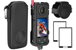 oGoDeal Kit d'accessoires pour Insta 360 X4, cadre en aluminium, 1 étui de protection avec couvercle d'objectif en silicone, 1 film de protection d'écran, 2 sacs de transport, 1 étui de protection