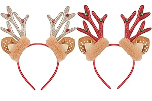 HIFOT 2 Piezas Diadema de Cuernos de Reno para Navidad, Bonita Brillante Diadema Navidad de Orejas de Reno con Campana, Accesorios Navidad Accesorios Pelo Niña Mujeres Diademas Navideñas para Fiesta