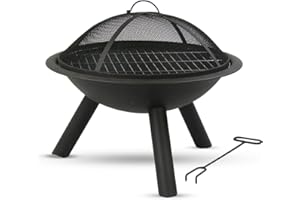 MaxxGarden Brasero Extérieur avec Grill - Brasero et Barbecue extérieur Durable - Brasero avec Pare-étincelles Inclus - Noir - Ø56cm