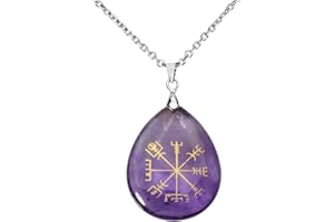 Jovivi Collana Ciondolo a Goccia in Pietra Naturale Incisione Bussola Runica Vichinga Viking Collana con Vegvisir Rune in Pietra e Cristallo per Reiki Guarigione Chakra Yoga Regalo Fidanzati Amici