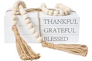 OMISHE Decorative Books for Home Decor, White Faux Books for Decoration, Rustic Farmhouse Stacked Display Books (Thankful Grateful Blessed)