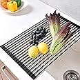 Ahyuan Large Roll up Dish Drying Rack Foldable Dish Rack Over Sink Dish Drainer Roll-up Sink Drying Rack Full Silicone Coated Stainless Still Dish Drying Rack (Matte Black, 20.5''X13.13'')