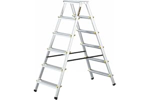DRABEST Escalera de Tijera Peldaños Plegables Escalera de Aluminio con 6 peldaños Escalera por Ambos Lados Capacidad de Carga hasta 150 kg Escalera de Tijera con certificación TÜV