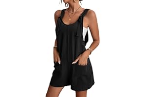 Miolasay Women Uk Elegant Short Jumpsuit Loose Spaghetti Strap Suspender Bib Overall Cotton Linen Shorts Rompers with Pockets