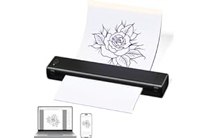 ASprink M08F-BK Tattoo Stencil Printer, Black, Wireless, Inkless, Thermal, A4, 160 Sheets, 12 PPM, 203 DPI, Bluetooth & USB, Smartphone, Tablet & PC Compatible