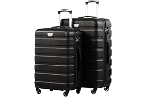 COOLIFE 2-Teiliges Kofferset für Paarreise, PC+ABS, Hartschale, Leicht Robuster, Koffer mit 360° Spinner Räder, YKK Reißverschluss, TSA Zahlenschloss, Schwarz