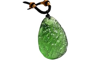 Michear Moldavite Stone Necklace,Green Energy Chakra Adjustable Rope Necklace,Irregular Czech Meteorite Pendant for Man and Women