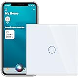 CNBINGO WLAN Smart Lichtschalter, Arbeit mit Apple Homekit Siri, Alexa, Google Assistant, Berührungsschalter mit Weiß Glas Wa