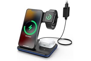 Minthouz 3 in 1 Caricatore Wireless Veloce - 18W Ricarica Wireless con Adattatore QC 3.0 - Caricabatterie Wireless Docking Station Compatibile con iWatch, AirPods, iPhone Series 14/13/12/X/8 ecc