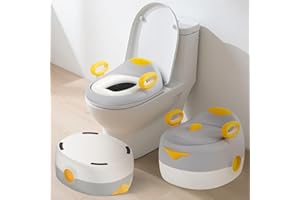 Hibtn Potty Trainer for Toddlers 1-6 Years, 3-in-1 Potty Training Toilet Multi-Stage Convertible Baby Potty Chair with Soft Cushion & Step Stool | Toilet Training Seat for Boys & Girls, Grey