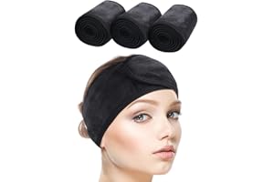 SINLAND 3 Stück Haarband für Make Up Kosmetik Stirnband Frottee Verstellbare Haarschutzband mit Klettverschluss für Gesicht Sport Yoga Spa Schwarz