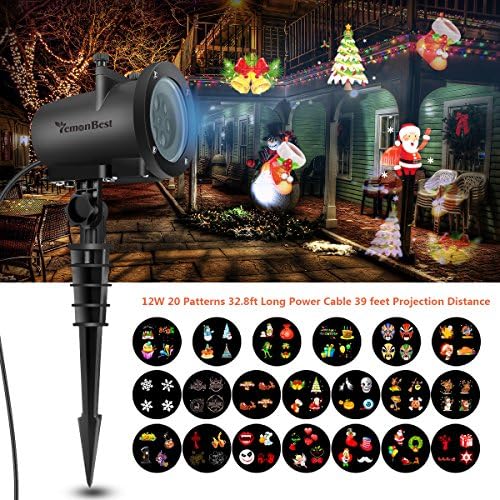 LED Projection Lamp Christmas Light A0ZBZ Led Projector Lamp 20 Pattern 12W IP65 Waterproof 32.8ft Power Cable Indoor Outdoor Landscape Projector Headlight for Christmas Halloween Decoration
