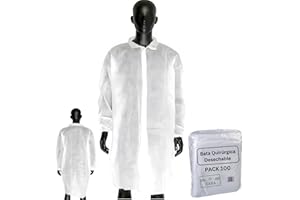 XARA - (Pack 100) Bata Quirurgica Desechable - Talla Única 114 x 146 cm - Cierre de Corchetes - Material: Polietileno LDPE - Impermeables
