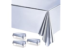POPOYU 3 Stück Silber Tischdecken 137x274cm Kunststoff Rechteck Tischdecken,Weihnachten wasserdichte KunststoffTischdecken für Tische im WeihnachtenParty,Geburtstage, Hochzeiten,Haushalt Partyzubehör