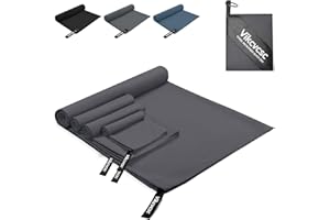 Vikcvcsc Serviette Microfibre Lot de 4 Serviette Sport Musculation Séchage Rapide,Serviette Piscine pour Le Camping,Bain,Voyage,Serviette de Plage Microfibre(Gris Foncé,180x80cm+2pcs 80x40cm+40x30cm)