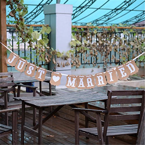 Musuntas Girlande Vintage / Rustikal Kraftpappe “Just Married“,Hochzeits-Girlande, Banner – als Deko zur Hochzeit mit weißen Schriftzug - 6