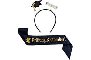 JENICH Prüfung Bestanden Schärpe Abschluss Schärpe Haarreif mit Absolventenhut Abschluss Geschenk Schwarz Gold Graduation 2025 Deko Abitur Schärpe für Abschlussfeiern Abschluss Abitur Graduation Party Deko