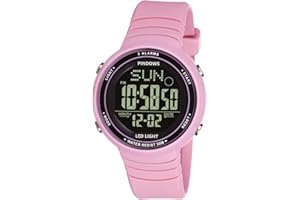 PINDOWS Womens Watch for Women Digital Watch Outdoor Sport Watch Unisex Watch Teenagers Watch with 3 Groups Alarm Light Waterproof Countdown Stopwatch Multi-Functional Wrist Watches