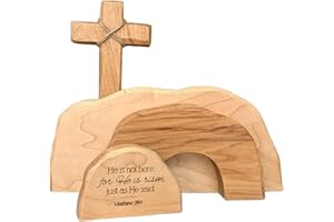 KENANLAN Ostern Szene Holz Dekoration,Leere Grab Ostern osterkrippe Hölzerne Statue Ornamente,für Den Heim Tisch Jesus Krippe Dekorationen Christliche Figur Ornament osterdeko