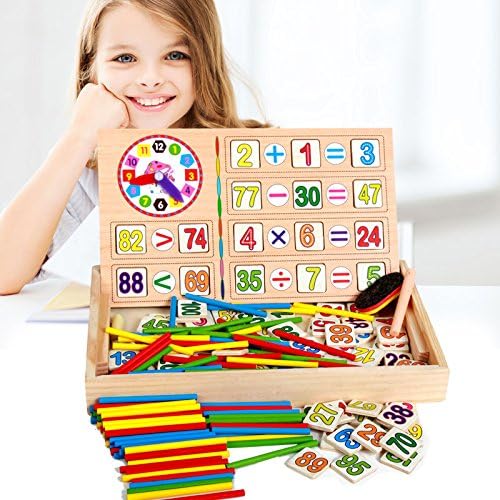 Yongjun MoYu 40PCS Wooden Number Sticks + 100PCS Bricks Blocks Mathematics Material Educational Toy + Mushroom Teaching Clock Time Learning for Kid Child Maths Early Education Learning