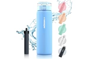 Wessper Botella de Vidrio de Borosilicato, Botella de Agua con Filtro 680 ml, Sin BPA | para el Gimnasio, la Escuela, para Niños y Adultos – Azul