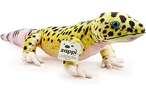 Zappi Co Dziecięce miękkie, przytulne zwierzątko – idealnie miękki towarzysz zabaw dla dzieci w stylu z nadrukiem (długość 65 cm) (gekon lamparta)