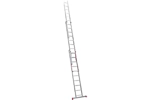 HOME MASTER HOMEMASTER® 3 Section Extension Ladder | 150kg Load Capacity | Anti-slip Rungs, Auto-Locking Clips | Lightweight Aluminium Ladders | 6.50m