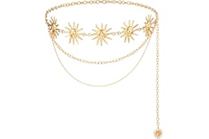 Andibro Vintage Metall Taillenketten, Multilayer Lange Quasten Mond Stern Sonnen Anhänger Gürtel Verstellbare Hüftkette Bauchkette für Damen Jean Pants Dress