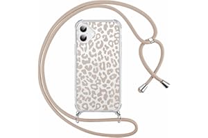 ZhuoFan Handyband Handyhülle für iPhone 16 Hülle mit Band, Transparent Aesthetic Muster Schutzhülle, Silikon + Schwer PC mit Kordel zum Umhängen Necklace Lanyard Case, Leopard