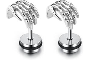 Jovivi Sliver Gothic Stud Earrings Men Women Punk Stainless Steel Skull Claw Ear Studs Earrings Piercing Jewellery Boys Gifts