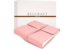 BELCRAFT Dolci Album Fotografico in Pelle, Elegante Pensiero con Scatola Regalo, Regalo bimbo, Battesimo, Nascita, Compleanno Bambino, Realizzato a mano da Artigiani Toscani (22x22 cm) Rosa